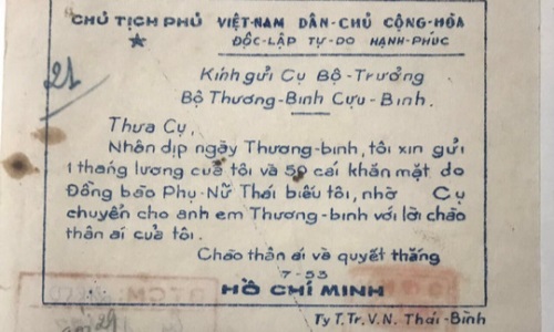 Thư Chủ tịch Hồ Chí Minh gửi Bộ trưởng Bộ Thương binh nhân ngày Thương binh - Liệt sĩ